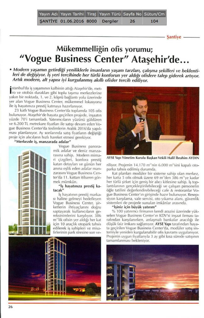 "Vogue Business Center" Ataşehir'de...